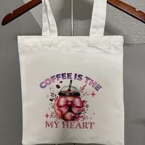 White Tote Bag with Coffee Graphic “Coffee Is The Key To My Heart”